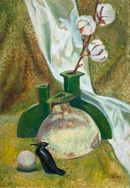 Александра Батяева. Натюрморт с тремя зелеными вазами
